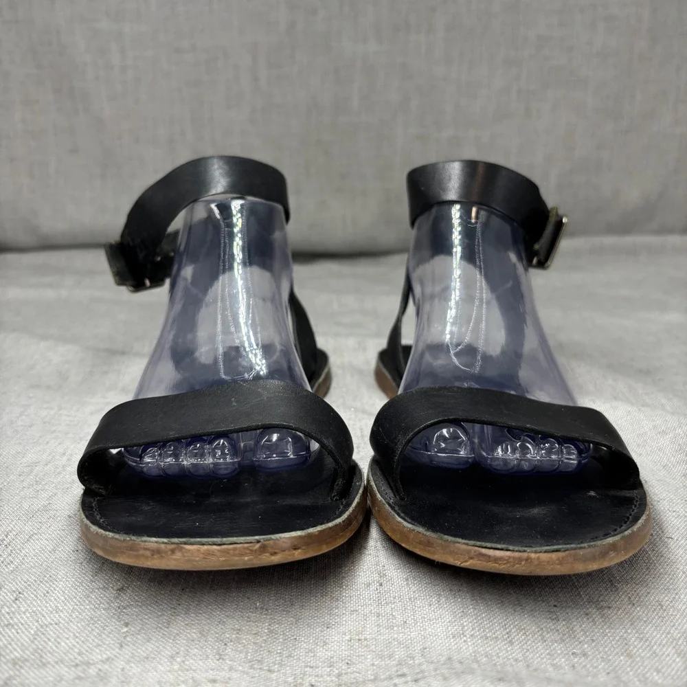 Madewell The Boardwalk Ankle Wrap Sandal Black Leather Flat Ankle Women's Size 9